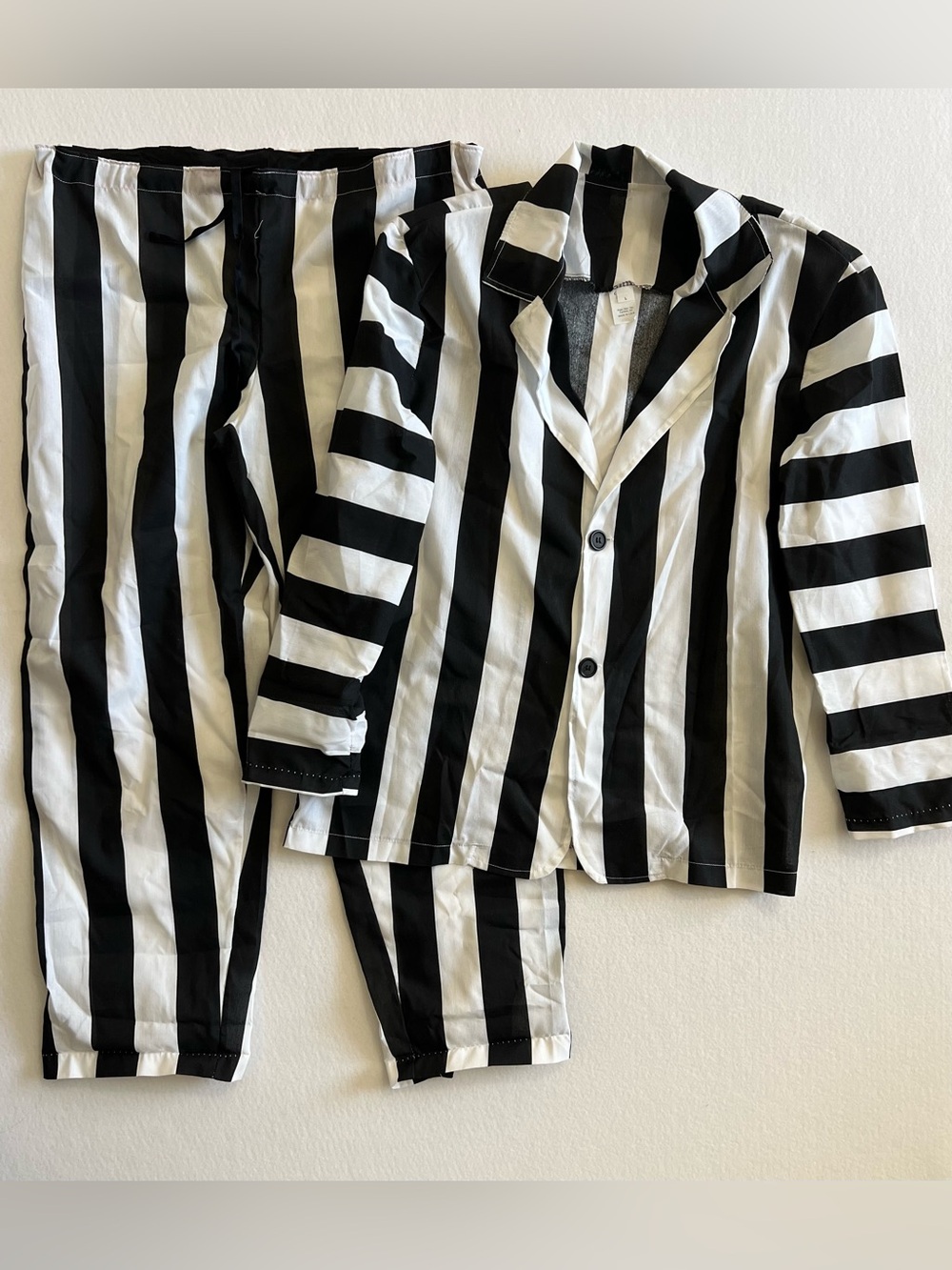 Vintage Costume Mates Black White Striped Suit Adult L Prisoner Beetlejuice USA